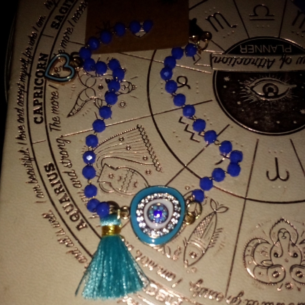 Blue Evil Eye Bracelet with Tassel